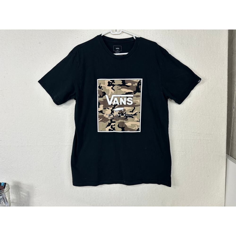 Van's Cotton Black Colored Cammo Skater Men's T-shirt Size Large Skatewear